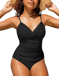 Sisica | Women's Flattering Ruched V-Neck One-Piece Swimsuit