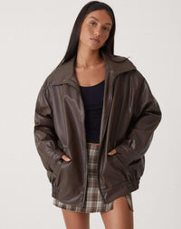 Sisica | Relaxed Faux Leather Bomber Jacket
