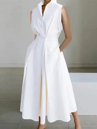 Sisica | Polished Sleeveless Lapel Midi Dress
