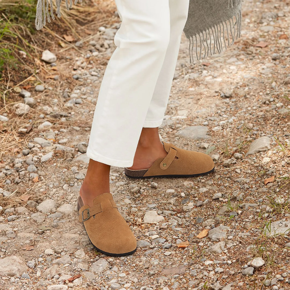 Charly | Women's Suede Clogs with Buckle Detail