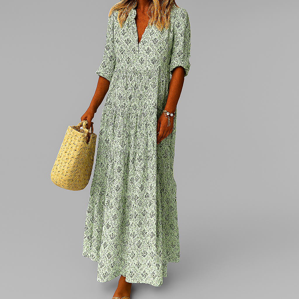 Charly | Women's Tiered Maxi Dress with Vintage Print