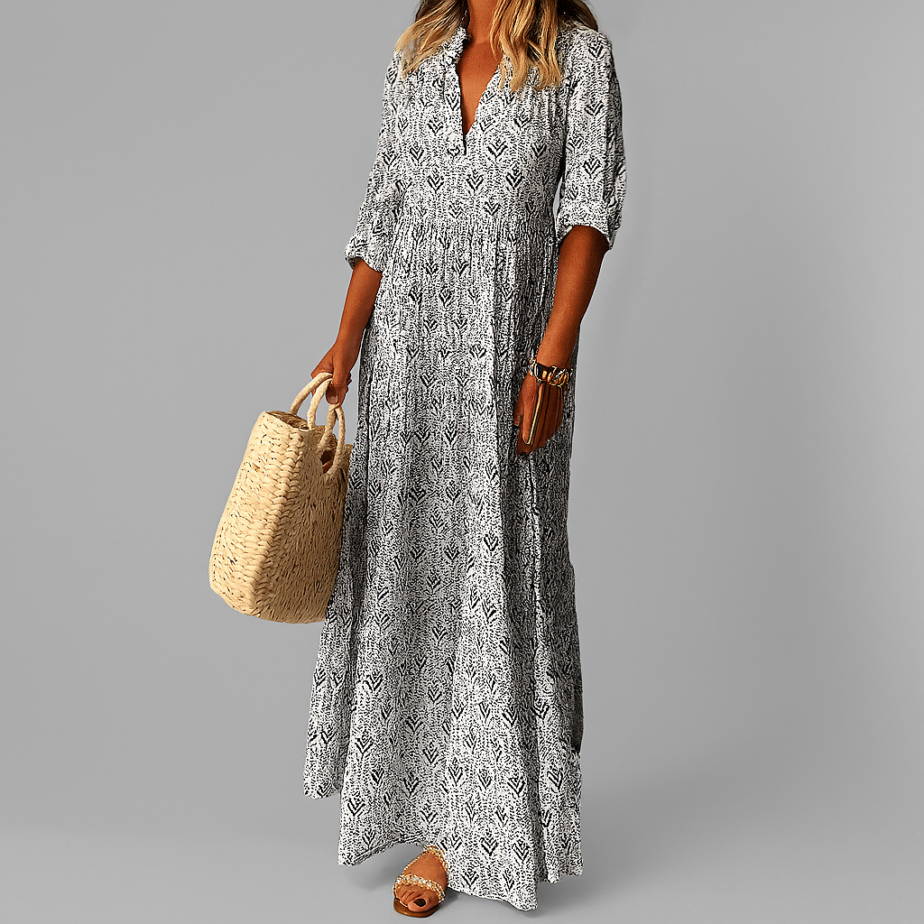 Charly | Women's Tiered Maxi Dress with Vintage Print