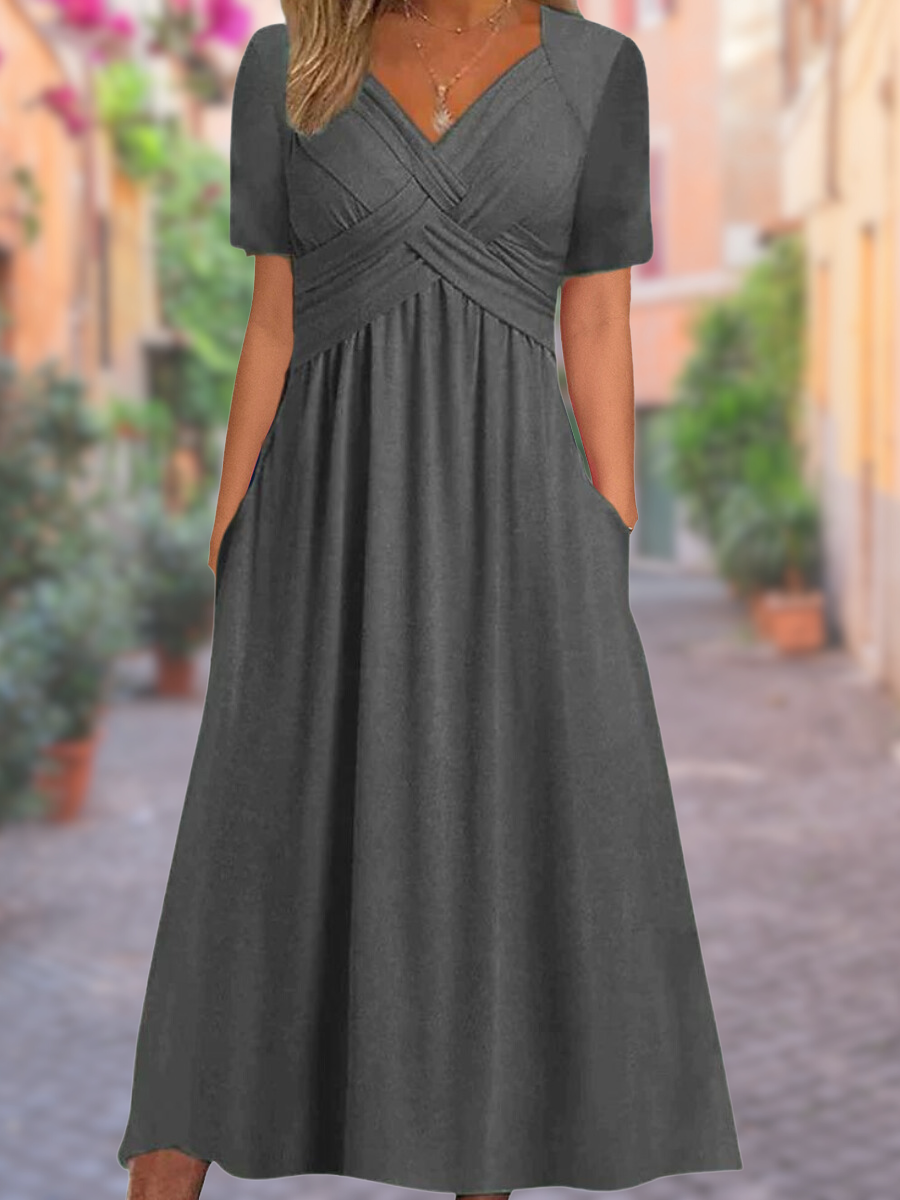 Charly | Women's V-Neck Midi Dress with Crisscross Bodice