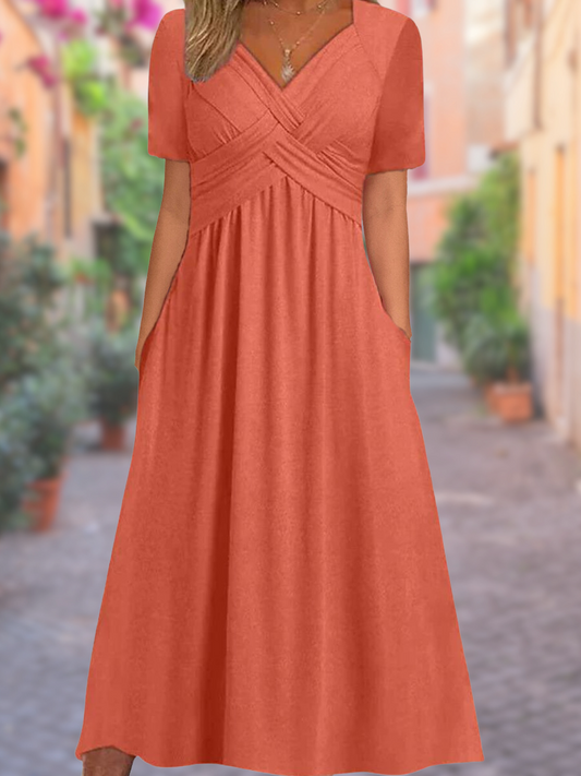 Charly | Women's V-Neck Midi Dress with Crisscross Bodice