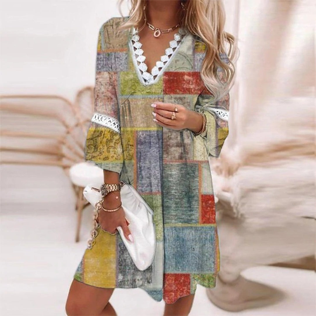 Charly | Women's V-Neck Mini Dress with Crochet Trim