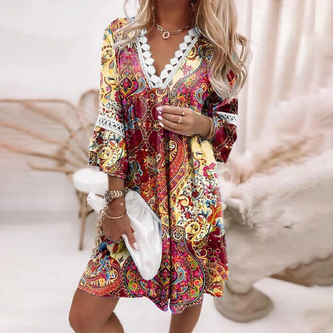 Charly | Women's V-Neck Mini Dress with Crochet Trim