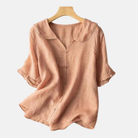 Sisica | Women's Vintage Doll Collar Linen Blend Blouse