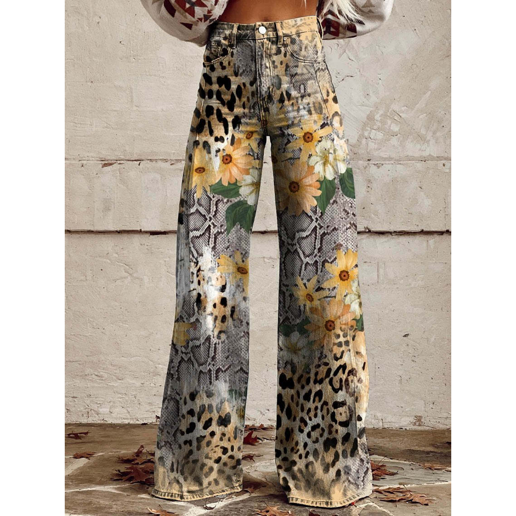 Charly | Women's Wide Leg Jeans - Floral & Print