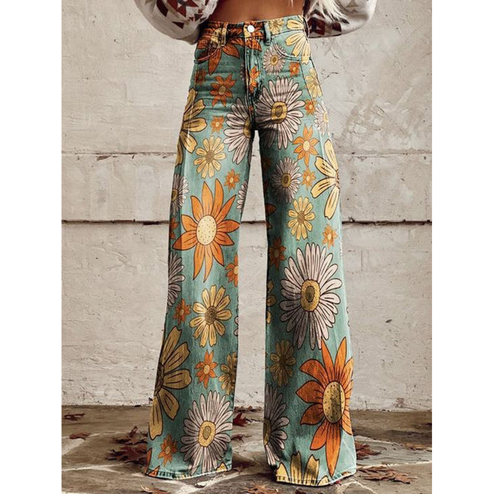 Charly | Women's Wide Leg Jeans - Floral & Print