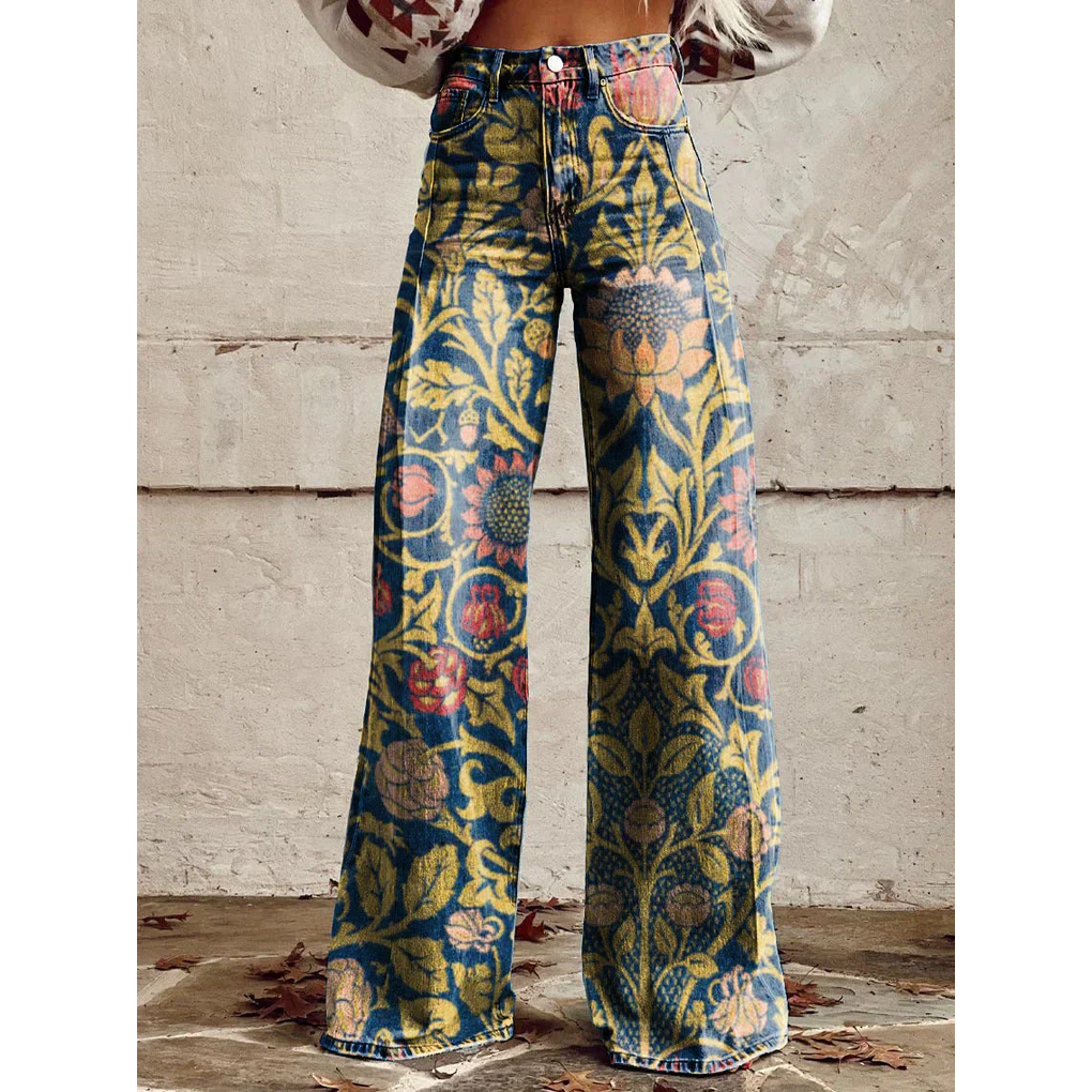Charly | Women's Wide Leg Jeans - Floral & Print