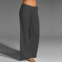 Wide Leg Linen Blend Drawstring Pants
