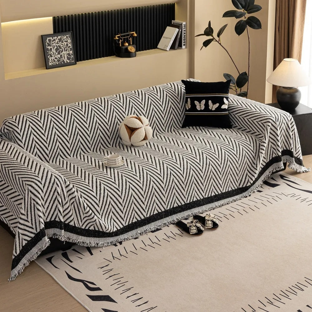 Chevron Herringbone Tassel Sofa Cover