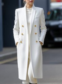 Chic Long Winter Blazer Coat - Stylish White Double-Breasted Outerwear for Office and Evening Wear