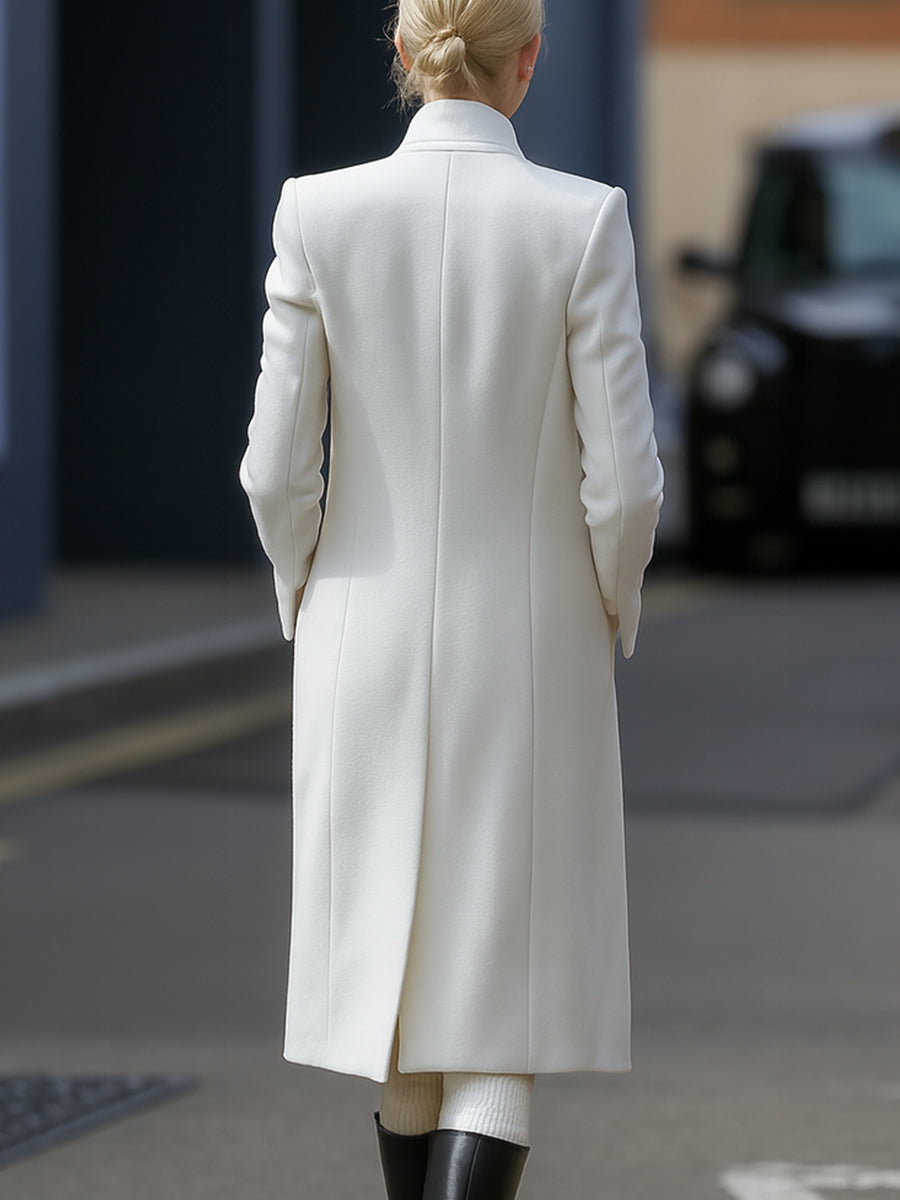 Chic Long Winter Blazer Coat - Stylish White Double-Breasted Outerwear for Office and Evening Wear