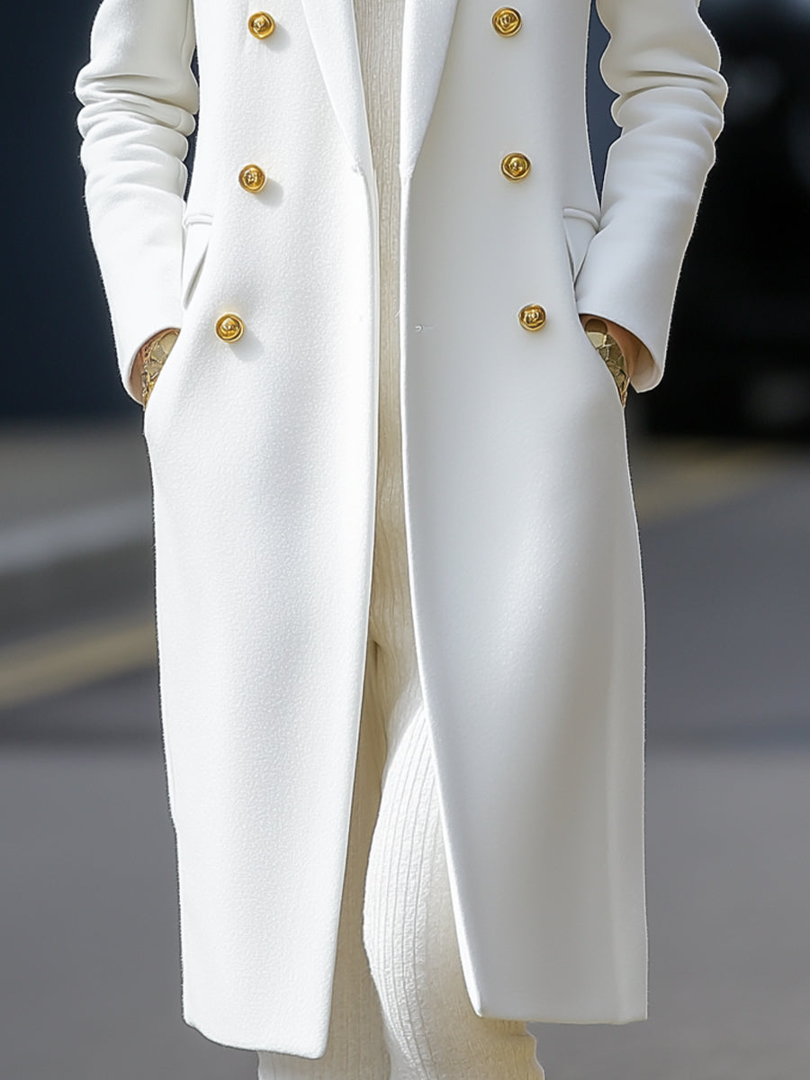 Chic Long Winter Blazer Coat - Stylish White Double-Breasted Outerwear for Office and Evening Wear