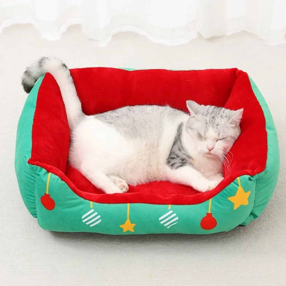 Christmas 2-in-1 Pet Cave Bed with Non-Slip Base