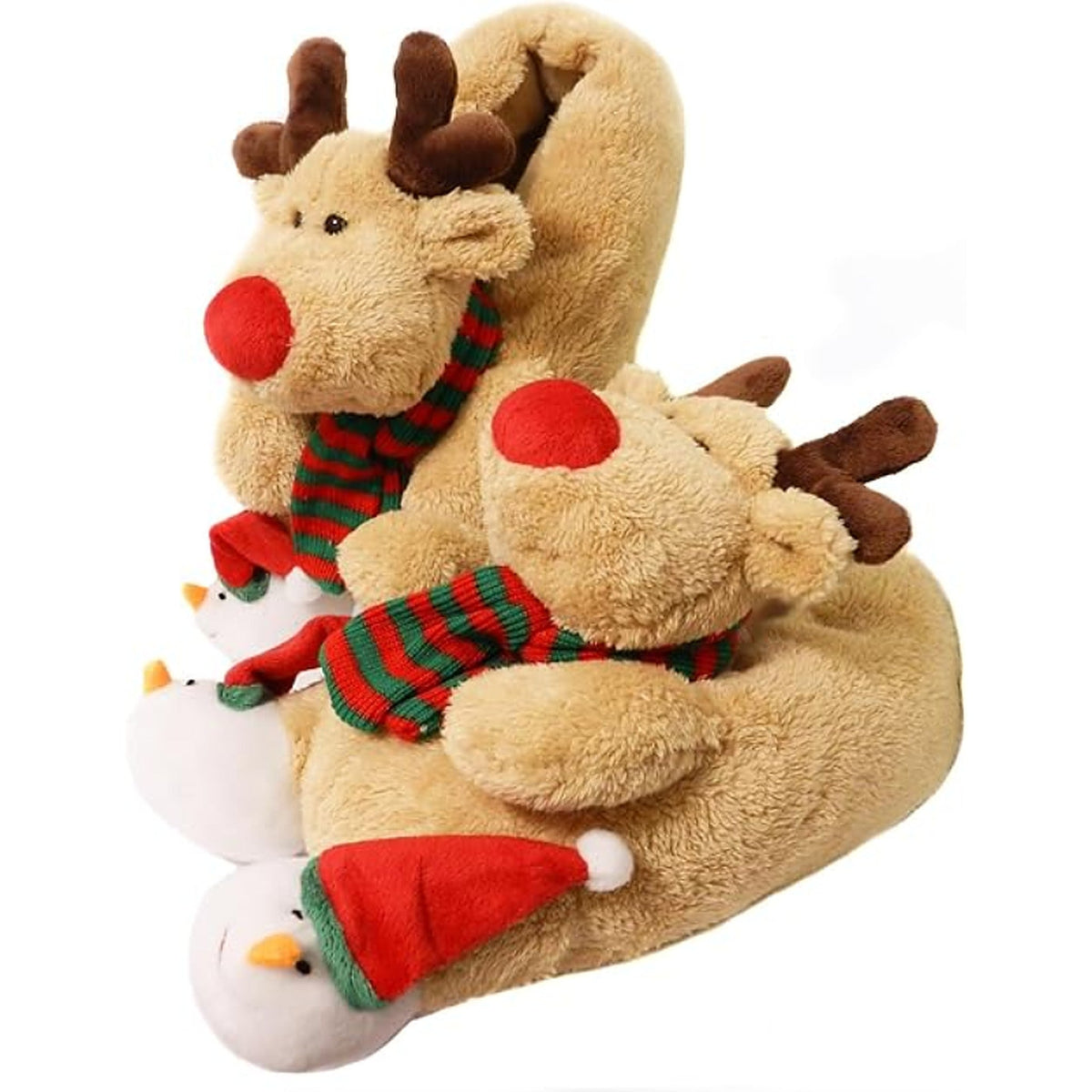 Christmas Slippers - Plush Reindeer Slippers with Non-Slip Sole