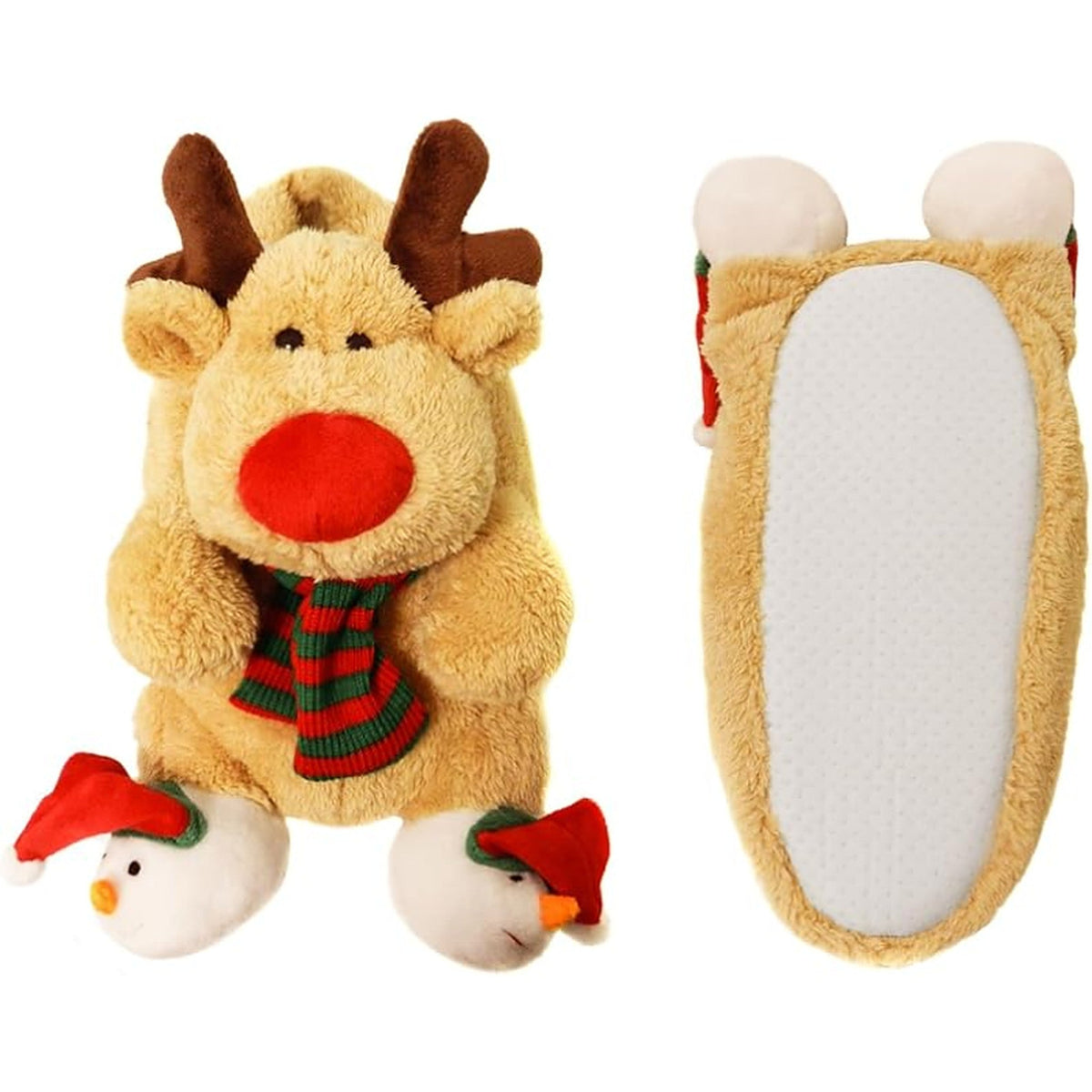 Christmas Slippers - Plush Reindeer Slippers with Non-Slip Sole