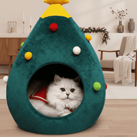 Christmas Tree Cat Bed - Plush Cushioned Feline Lounger