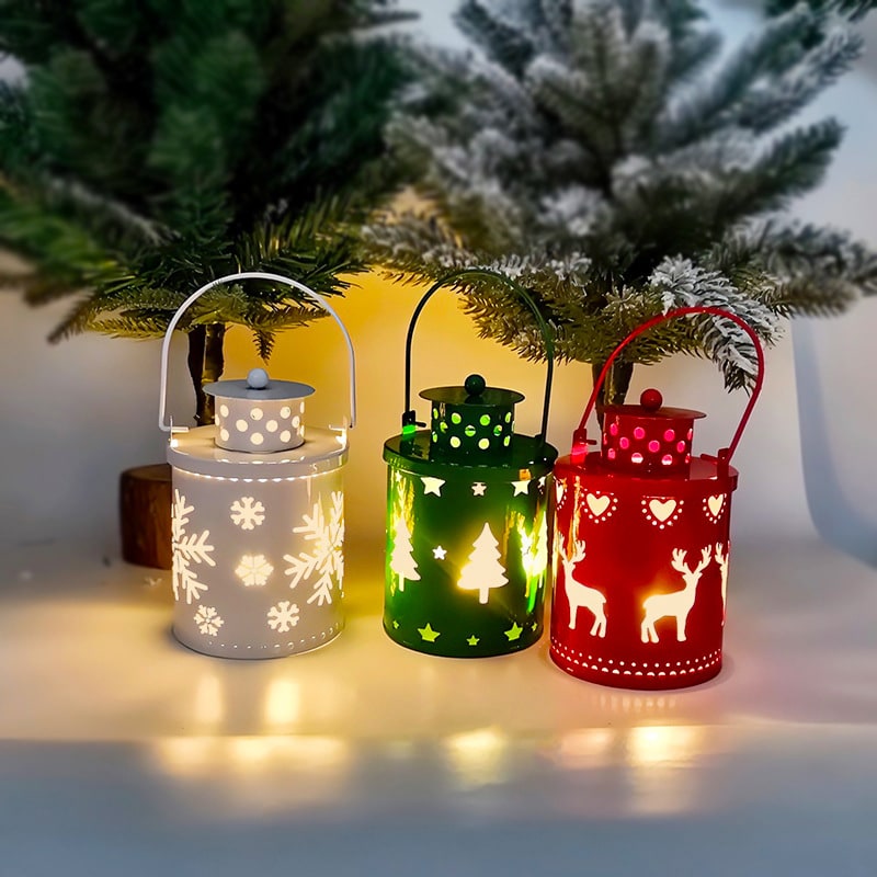Christmas Tree Cutout Metal LED Lantern Tabletop Decoration