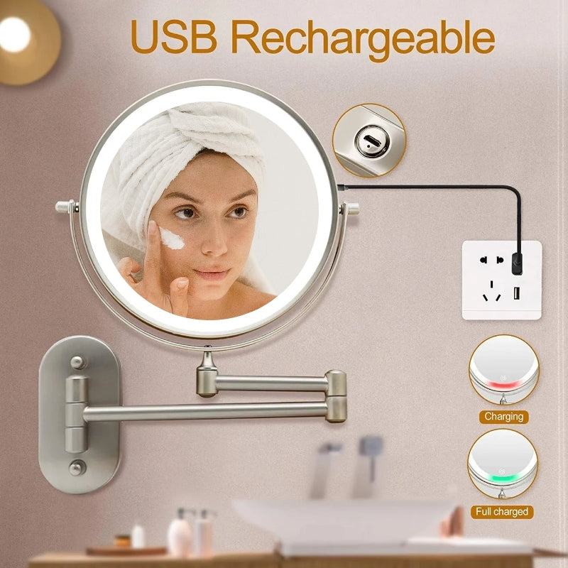 Chrome Silver Rechargeable LED Magnifying Mirror By Lunicca