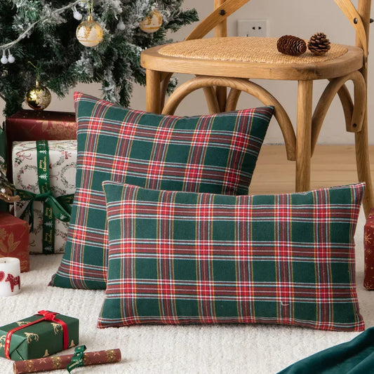 Classic Plaid Cushion Cover with Warm Christmas Ambience