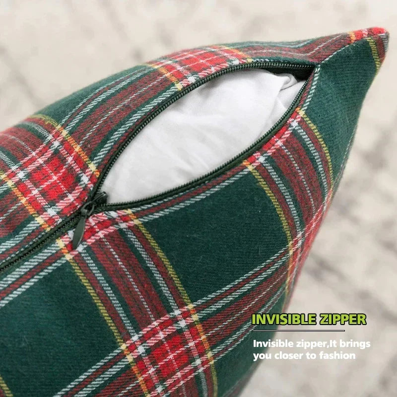 Classic Plaid Cushion Cover with Warm Christmas Ambience
