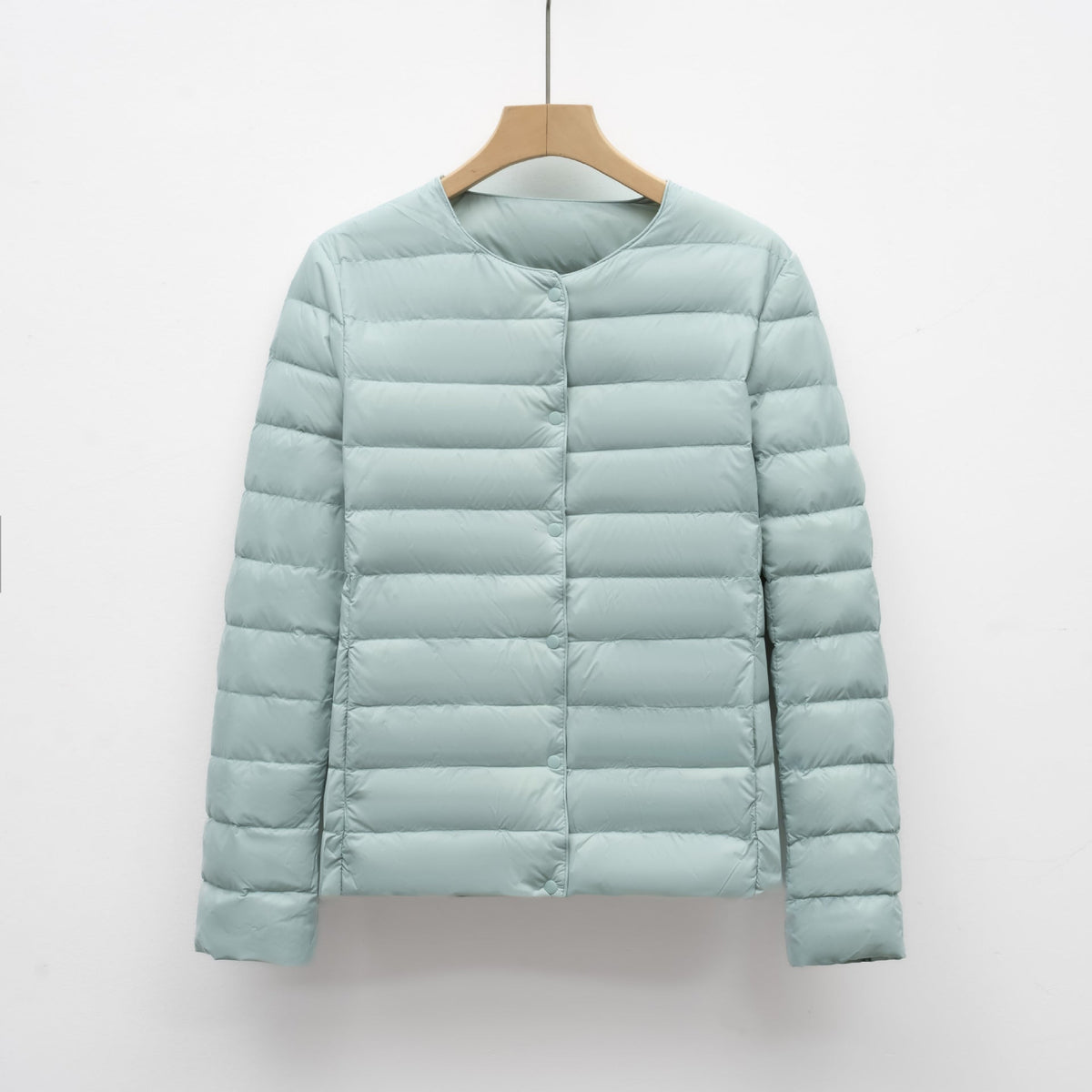 Collarless Packable Puffer Jacket for Spring and Winter
