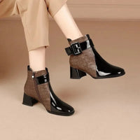 Croc-Effect Block-Heel Ankle Boots with Chic Buckle