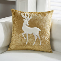 Decorative Velvet Throw Pillow with Appliqué Reindeer Motif