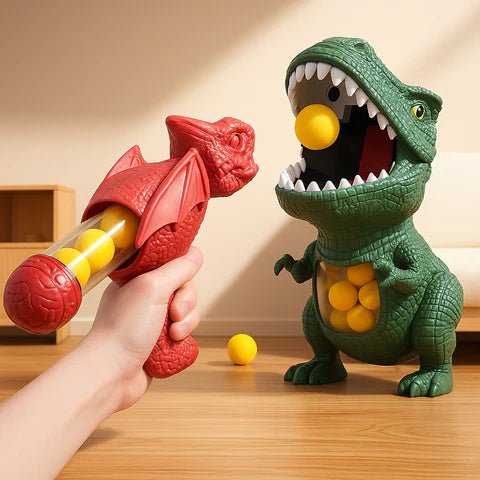 DINOPOP BLASTER – Dinosaur shooting game for children with soft foam balls & target board