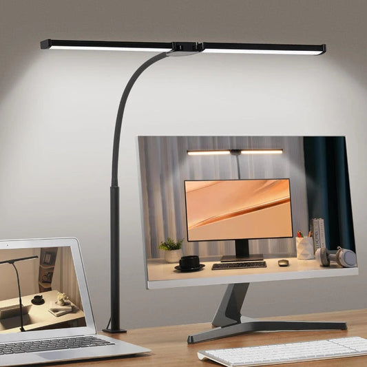 Double-Head Dimmable LED Desk Lamp with Clamp for Home Office
