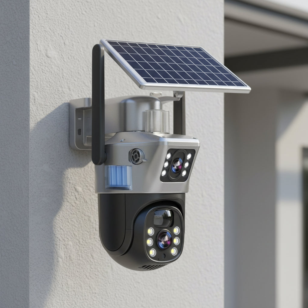 DUALGUARD CAM – Wireless 4K Security Camera with Solar Panel & 360° Panoramic View