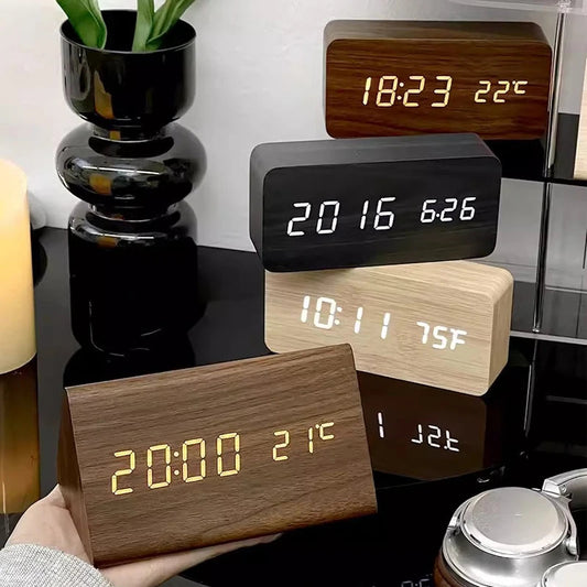 EcoLED Clock - Digital Wooden Alarm with Voice Control