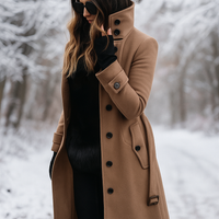Elegant Coat with Stand Collar and Double Buttons