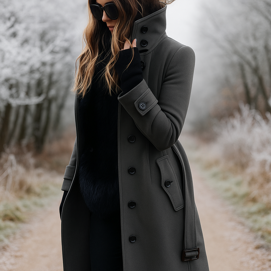 Elegant Coat with Stand Collar and Double Buttons
