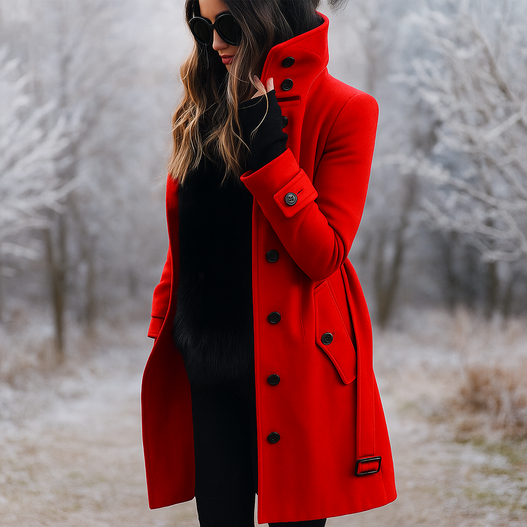 Elegant Coat with Stand Collar and Double Buttons