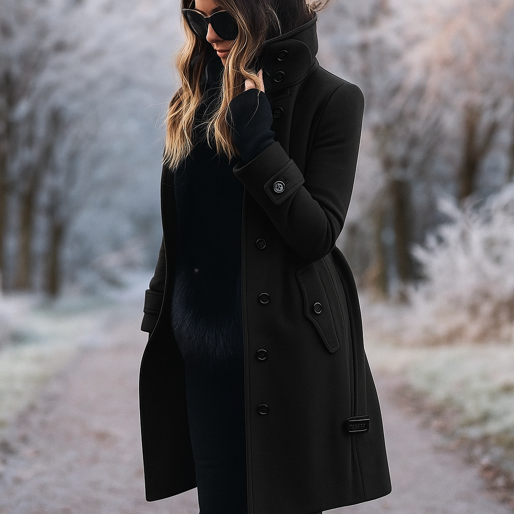 Elegant Coat with Stand Collar and Double Buttons