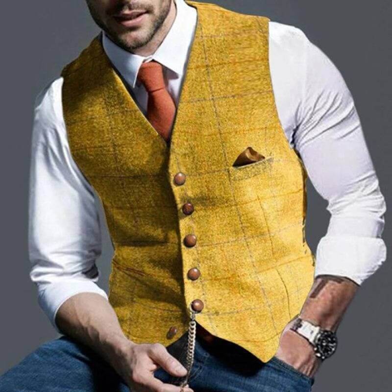Elegant Men's Plaid Waistcoat