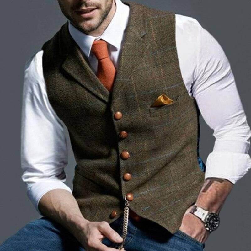 Elegant Men's Plaid Waistcoat
