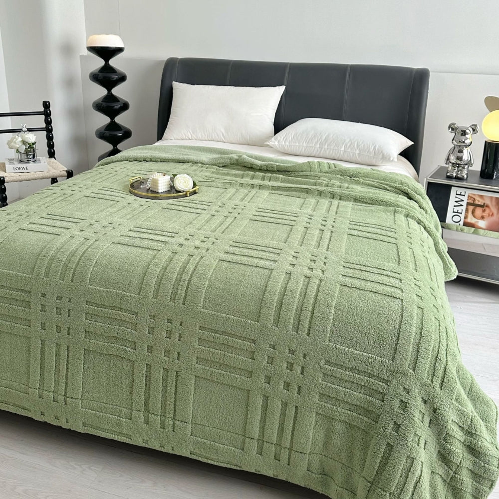 Embossed Plaid Grid Winter Blanket