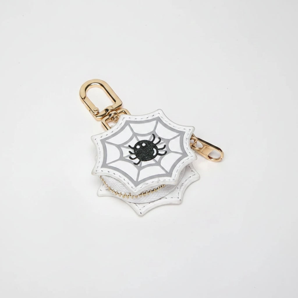 Faux Leather Mini Zipper Coin Pouch Keychain Charm with Carabiner Clip