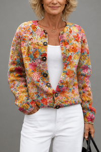 Floral Print Open-Front Knit Cardigan