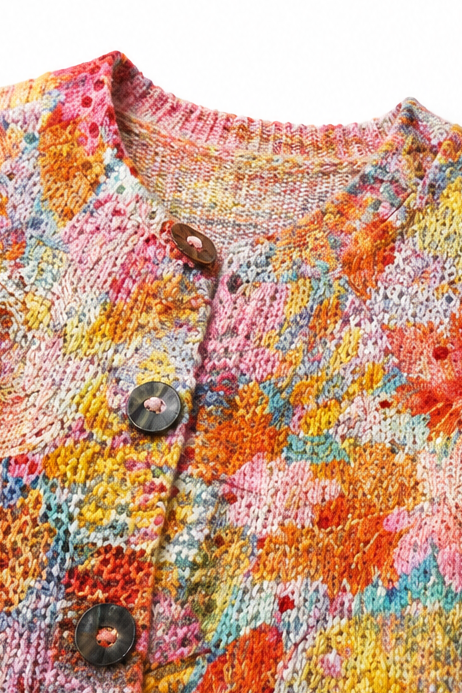 Floral Print Open-Front Knit Cardigan