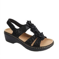 Floral Wedge Sandals with Ankle Strap