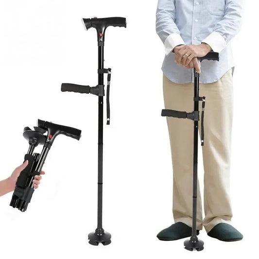 Folding Cane with Dual Handles, Alarm & Light