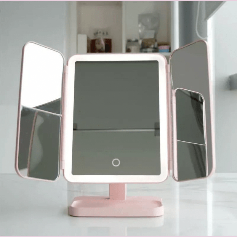 GLAMLITE MIRROR – Three-Part Mirror with LED Lighting in 3 Colors for the Perfect Makeup