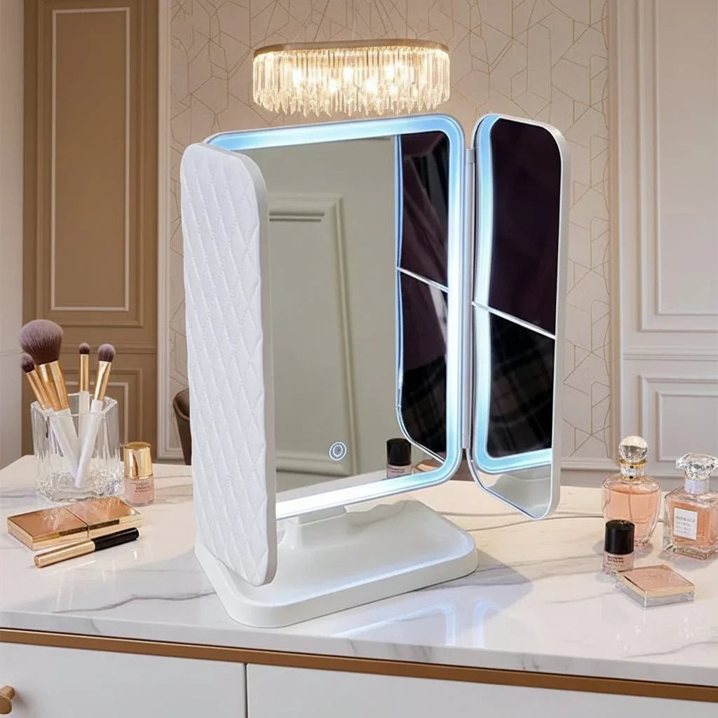 GLAMLITE MIRROR – Three-Part Mirror with LED Lighting in 3 Colors for the Perfect Makeup