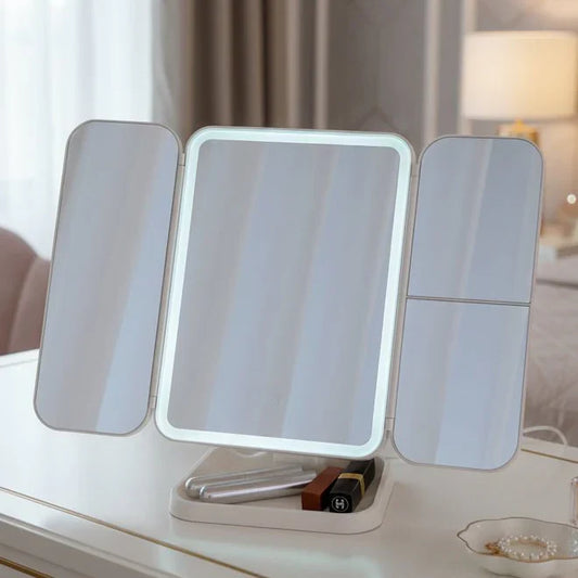 GLAMLITE MIRROR – Three-Part Mirror with LED Lighting in 3 Colors for the Perfect Makeup