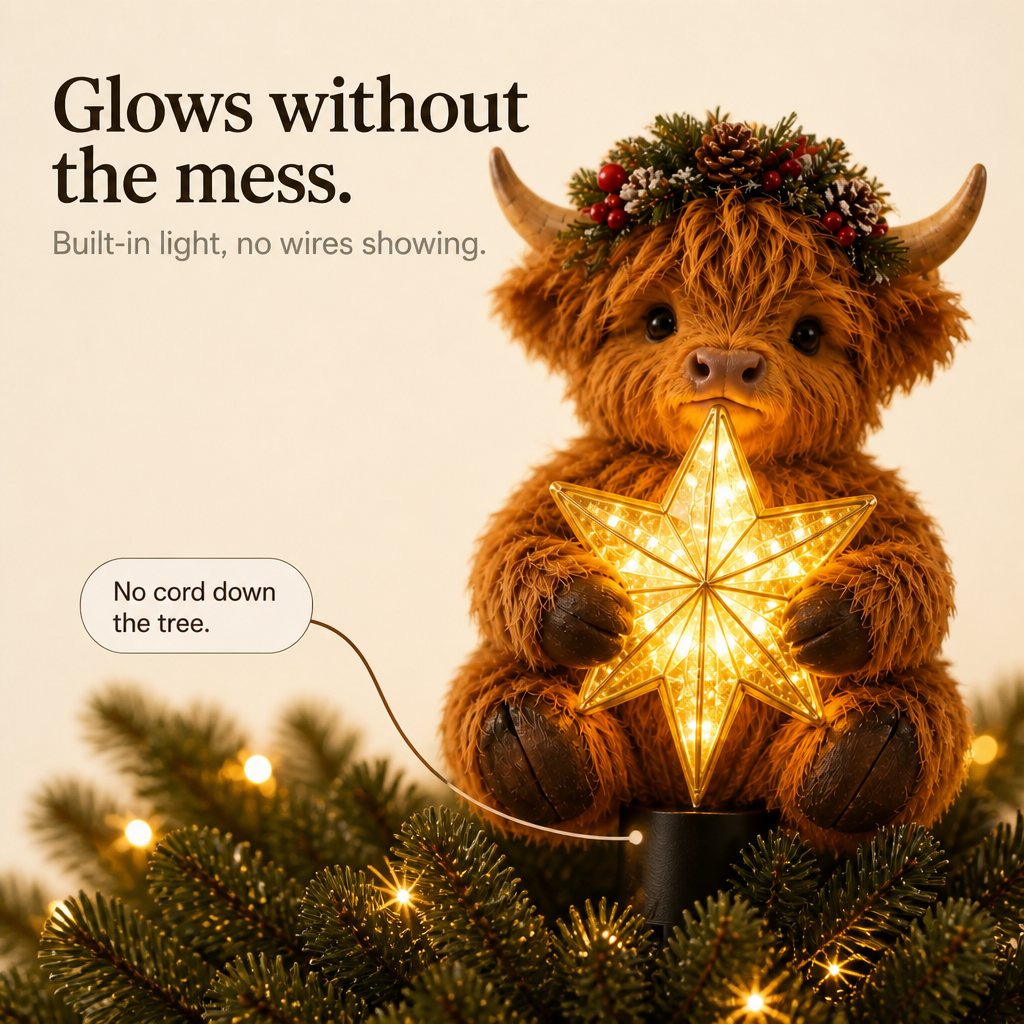 Glowing Star Highland Cow Tree Topper